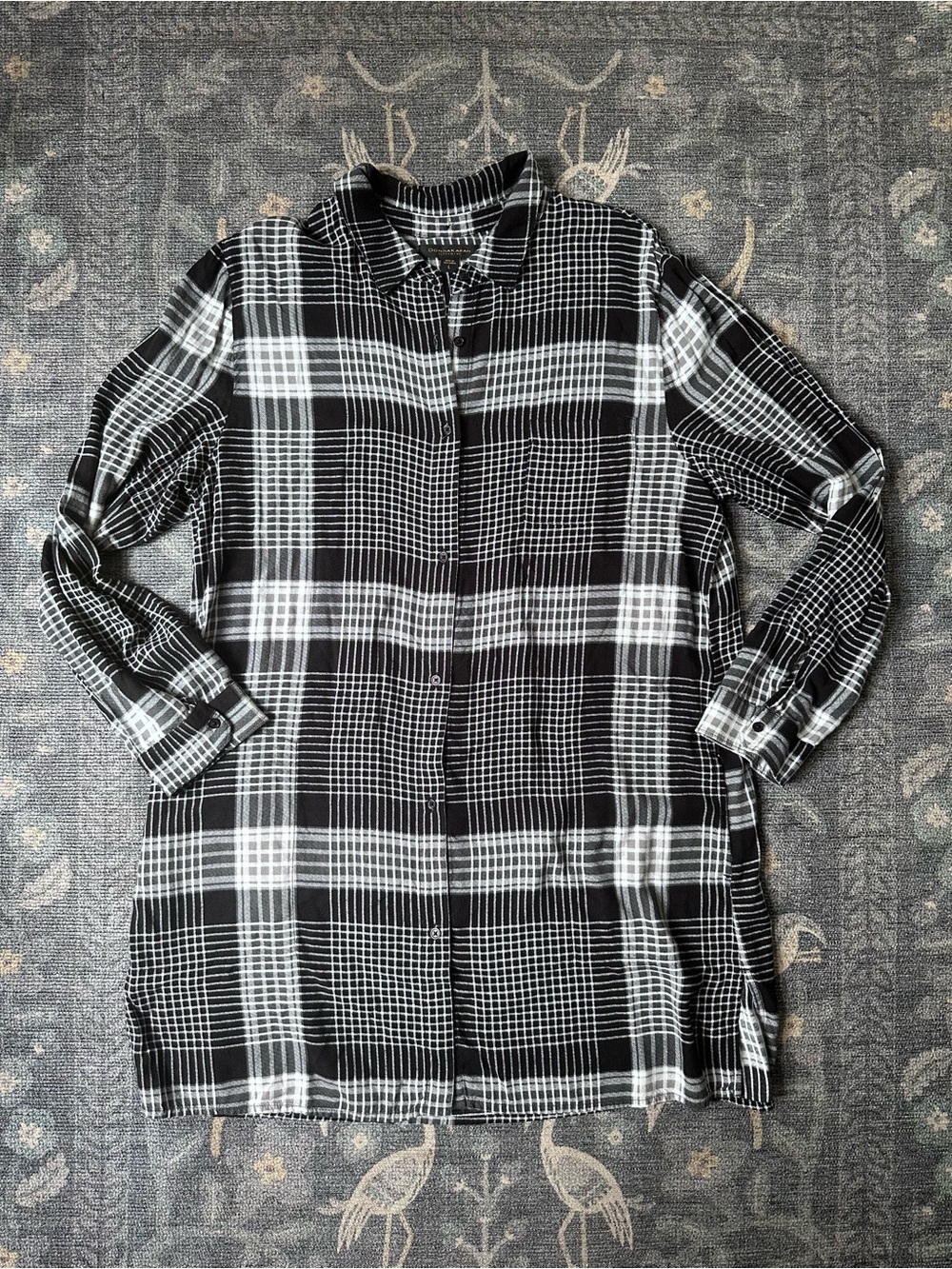 Donna Karan Sleepwear Black White Plaid Night Shirt Sz L
